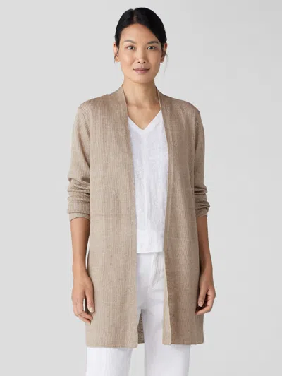 Eileen Fisher Organic Linen Delave Rib Long Cardigan In Neutral
