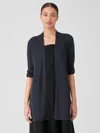 Eileen Fisher Organic Linen Delave Rib Long Cardigan In Blue