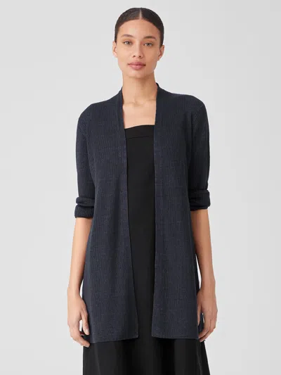 Eileen Fisher Organic Linen Delave Rib Long Cardigan In Blue
