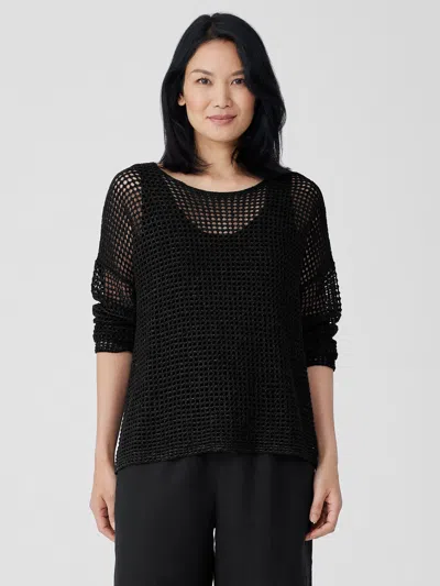 Eileen Fisher Organic Linen Delave Round Neck Top In Black