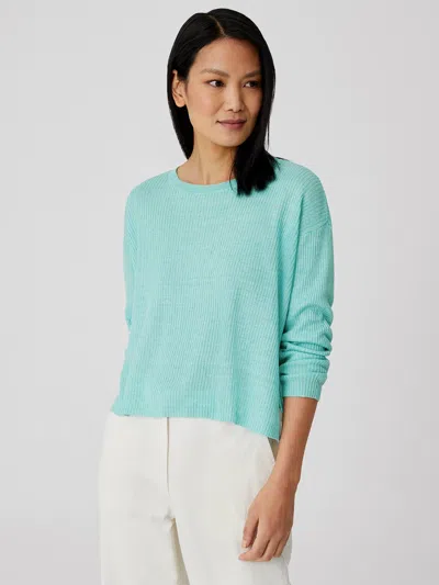 Eileen Fisher Organic Linen Delave Round Neck Top In Blue