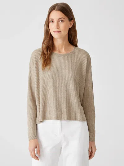 Eileen Fisher Organic Linen Delave Round Neck Top In Brown