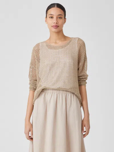 Eileen Fisher Organic Linen Delave Round Neck Top In Brown