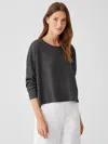 Eileen Fisher Organic Linen Delave Round Neck Top In Gray