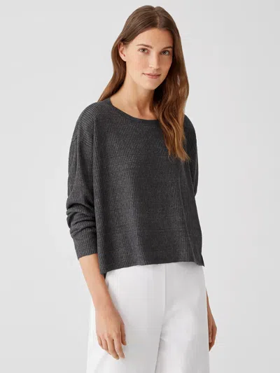 Eileen Fisher Organic Linen Delave Round Neck Top In Gray