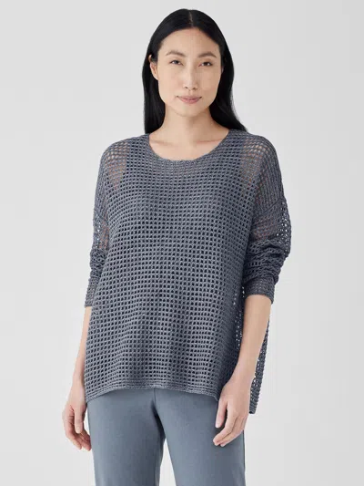 Eileen Fisher Organic Linen Delave Round Neck Top In Gray