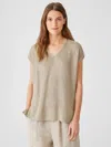 Eileen Fisher Organic Linen Delave V-neck Top In Green