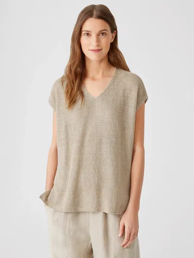 Eileen Fisher Organic Linen Delave V-neck Top In Green