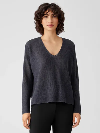 Eileen Fisher Organic Linen Delave V-neck Top In Gray