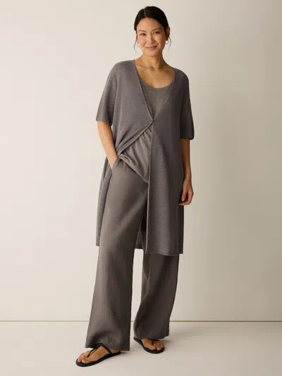 Eileen Fisher Organic Linen Delave V-neck Long Cardigan In Kelp