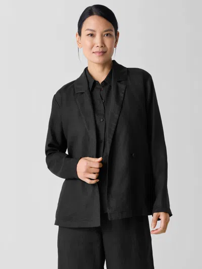 Eileen Fisher Organic Linen Double-breasted Blazer In Black