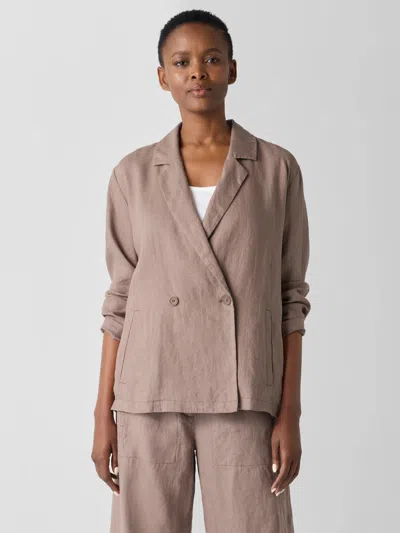 Eileen Fisher Organic Linen Double-breasted Blazer In Brown