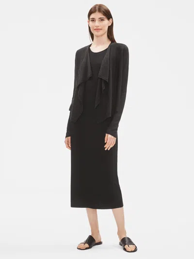 Eileen Fisher Organic Linen Drape Front Cardigan In Black
