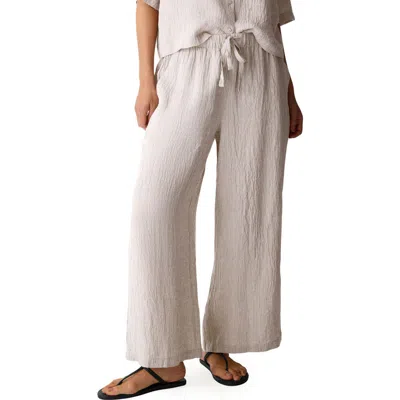 Eileen Fisher Organic Linen Drawstring Wide Leg Pants In White