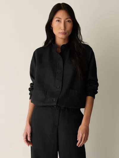 Eileen Fisher Organic Linen Flight Jacket In Black