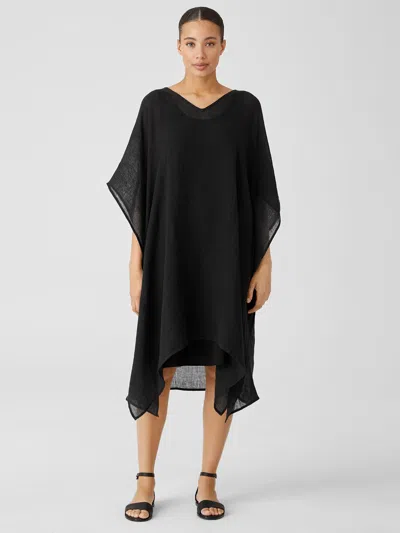 Eileen Fisher Organic Linen Gauze Caftan In Black