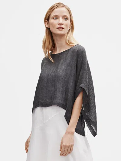 Eileen Fisher Organic Linen Gauze Cropped Poncho In Black