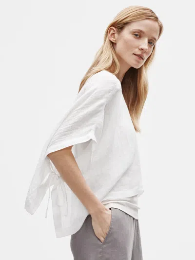Eileen Fisher Organic Linen Gauze Cropped Poncho In White