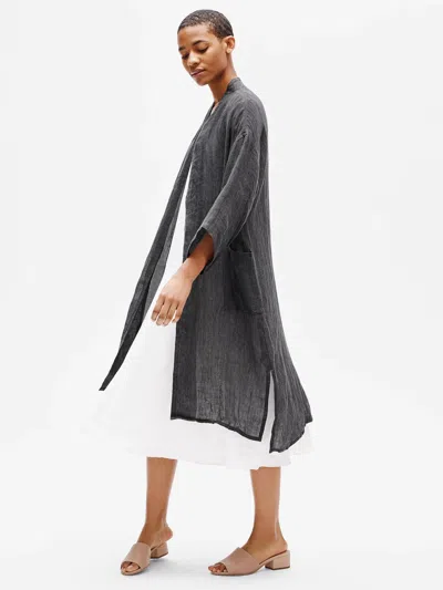 Eileen Fisher Organic Linen Gauze High Neck Jacket In Gray