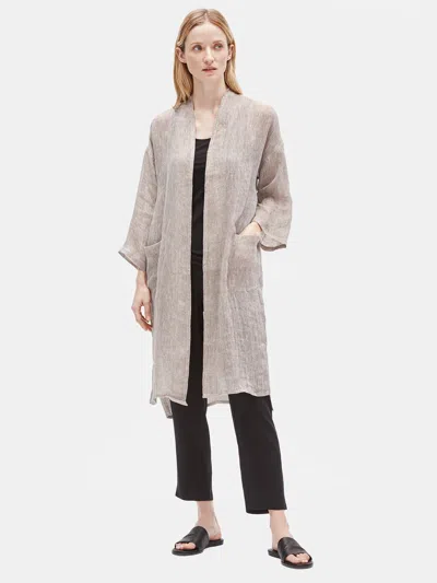 Eileen Fisher Organic Linen Gauze High Neck Jacket In Brown