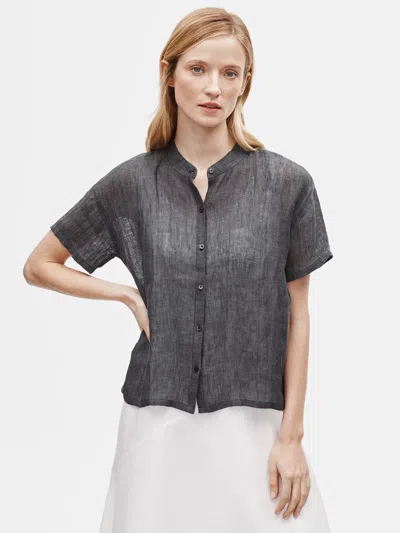 Eileen Fisher Organic Linen Gauze Mandarin Collar Shirt In Gray