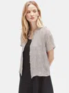 Eileen Fisher Organic Linen Gauze Mandarin Collar Shirt In Brown