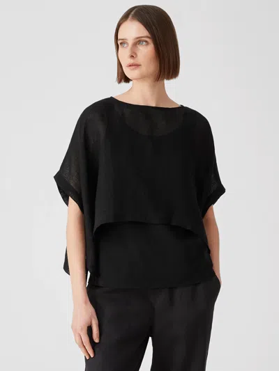 Eileen Fisher Organic Linen Gauze Poncho In Black