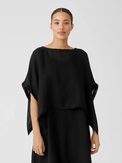 Eileen Fisher Organic Linen Gauze Poncho In Black