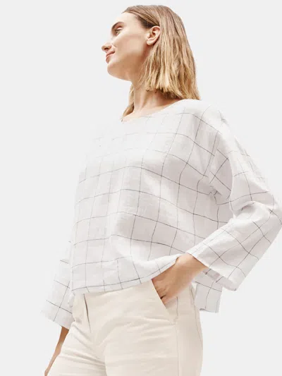 Eileen Fisher Organic Linen Grid Box-top In White