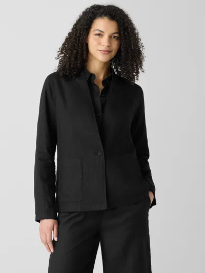 Eileen Fisher Organic Linen High Collar Jacket In Black