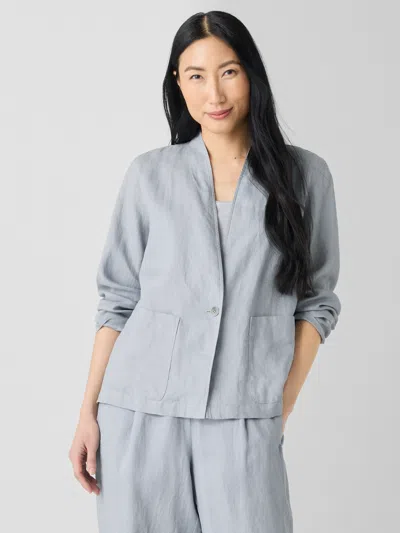 Eileen Fisher Organic Linen High Collar Jacket In Blue