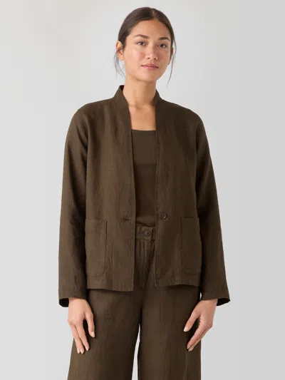 Eileen Fisher Organic Linen High Collar Jacket In Branch