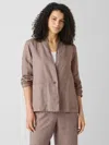 Eileen Fisher Organic Linen High Collar Jacket In Brown