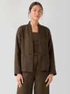 Eileen Fisher Organic Linen High Collar Jacket In Brown