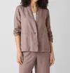 Eileen Fisher Organic Linen High Collar Jacket In Cocoa In Brown