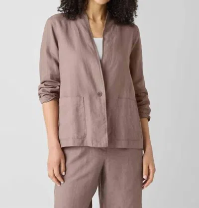 Eileen Fisher Organic Linen High Collar Jacket In Cocoa In Brown