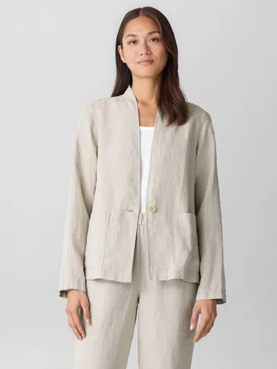 Eileen Fisher Organic Linen High Collar Jacket In Undyed Natural