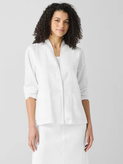Eileen Fisher Organic Linen High Collar Jacket In White