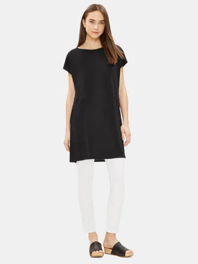 Eileen Fisher Organic Linen Jersey Bateau Neck Tunic In Black