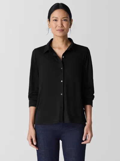 Eileen Fisher Organic Linen Jersey Classic Collar Shirt In Black