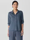 Eileen Fisher Organic Linen Jersey Classic Collar Shirt In Blue