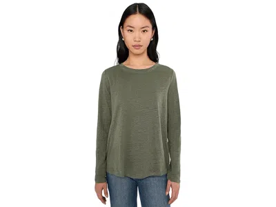 Eileen Fisher Organic Linen Jersey Crew Neck Long Sleeve T-shirts In Green