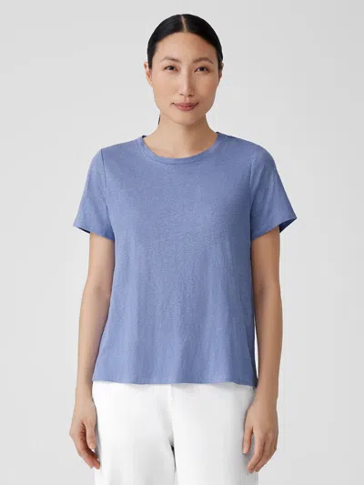 Eileen Fisher Organic Linen Jersey Crew Neck Tee In Blue