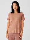 Eileen Fisher Organic Linen Jersey Crew Neck Tee In Brown