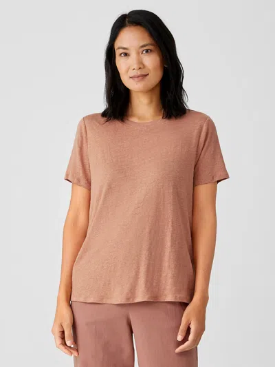 Eileen Fisher Organic Linen Jersey Crew Neck Tee In Brown