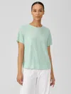 Eileen Fisher Organic Linen Jersey Crew Neck Tee In Green
