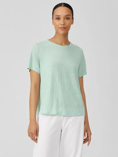 Eileen Fisher Organic Linen Jersey Crew Neck Tee In Green