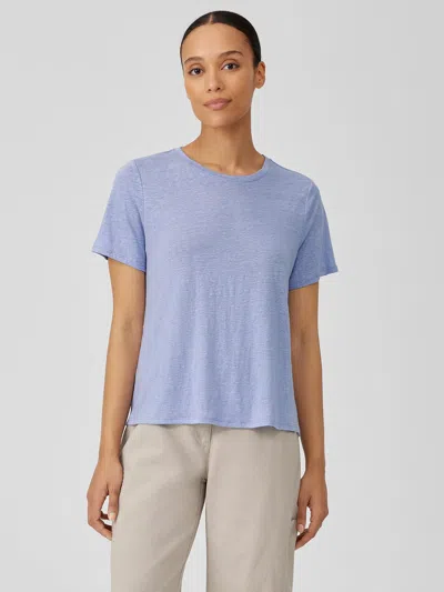 Eileen Fisher Organic Linen Jersey Crew Neck Tee In Blue