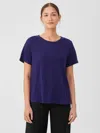 Eileen Fisher Organic Linen Jersey Crew Neck Tee In Blue
