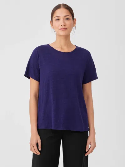 Eileen Fisher Organic Linen Jersey Crew Neck Tee In Blue